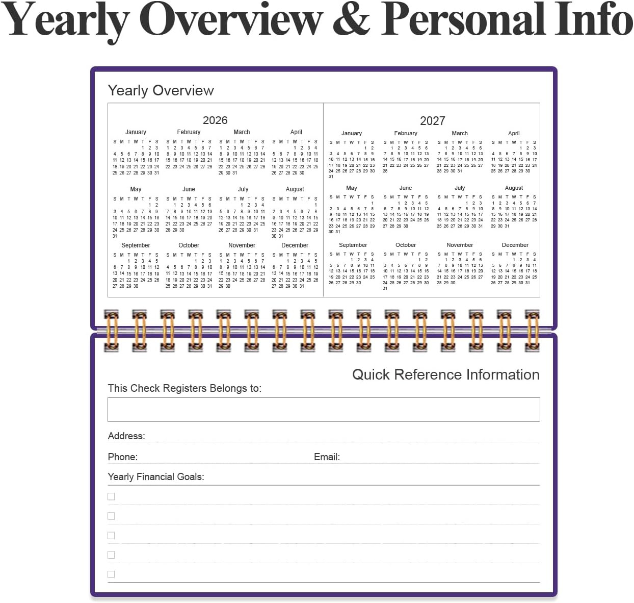 Check Registers for Personal Checkbook – A6 Blank Ledger Transaction Registers f