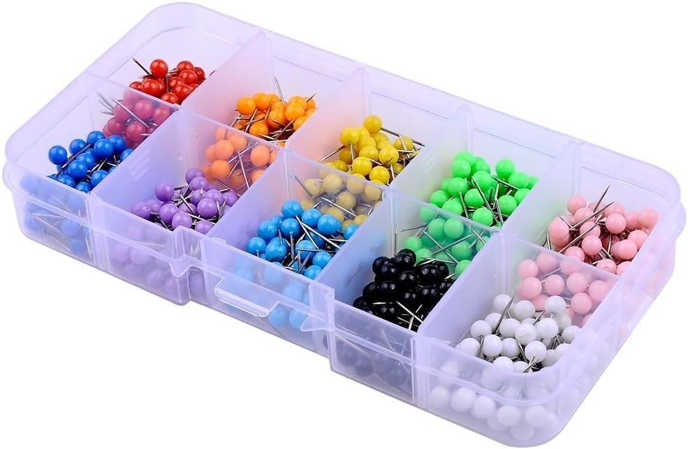 600 PCS Multi-Color Push Pins Map Tacks,1/8 inch Round Head with Stainless Po…