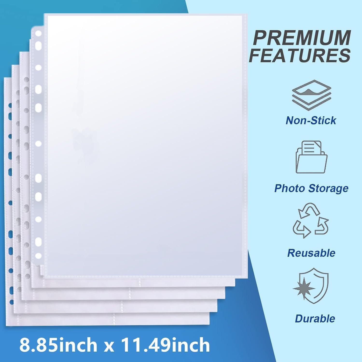 50 Pack 8X10 Photo Sleeves for 3 Ring Binder – Holds 100 Photos, Archival Safe,