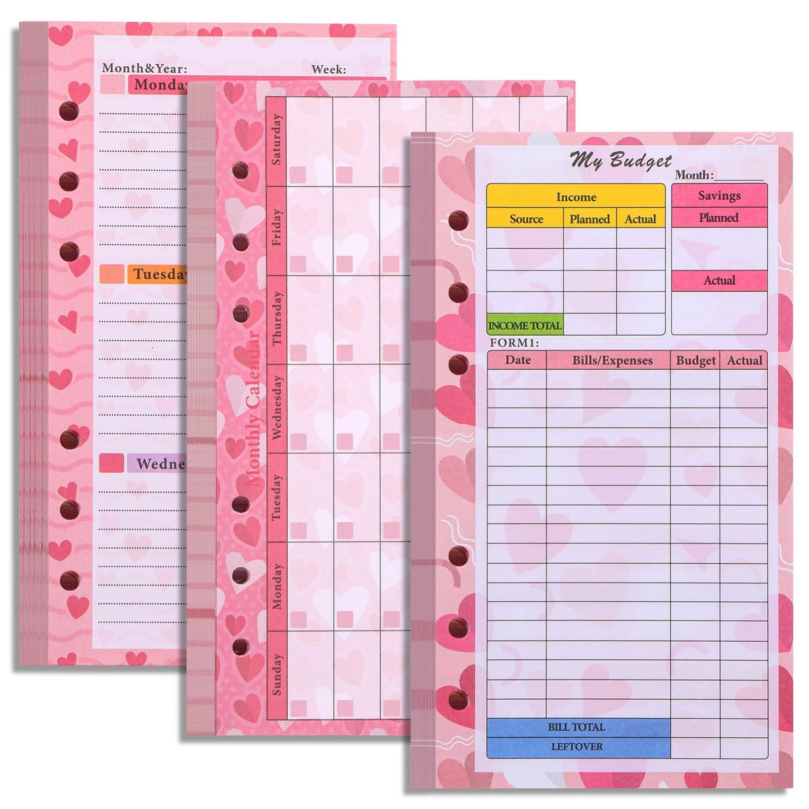A6 Planner Refill Paper & Budget Sheets – Monthly Weekly Inserts, 6 Hole Expense