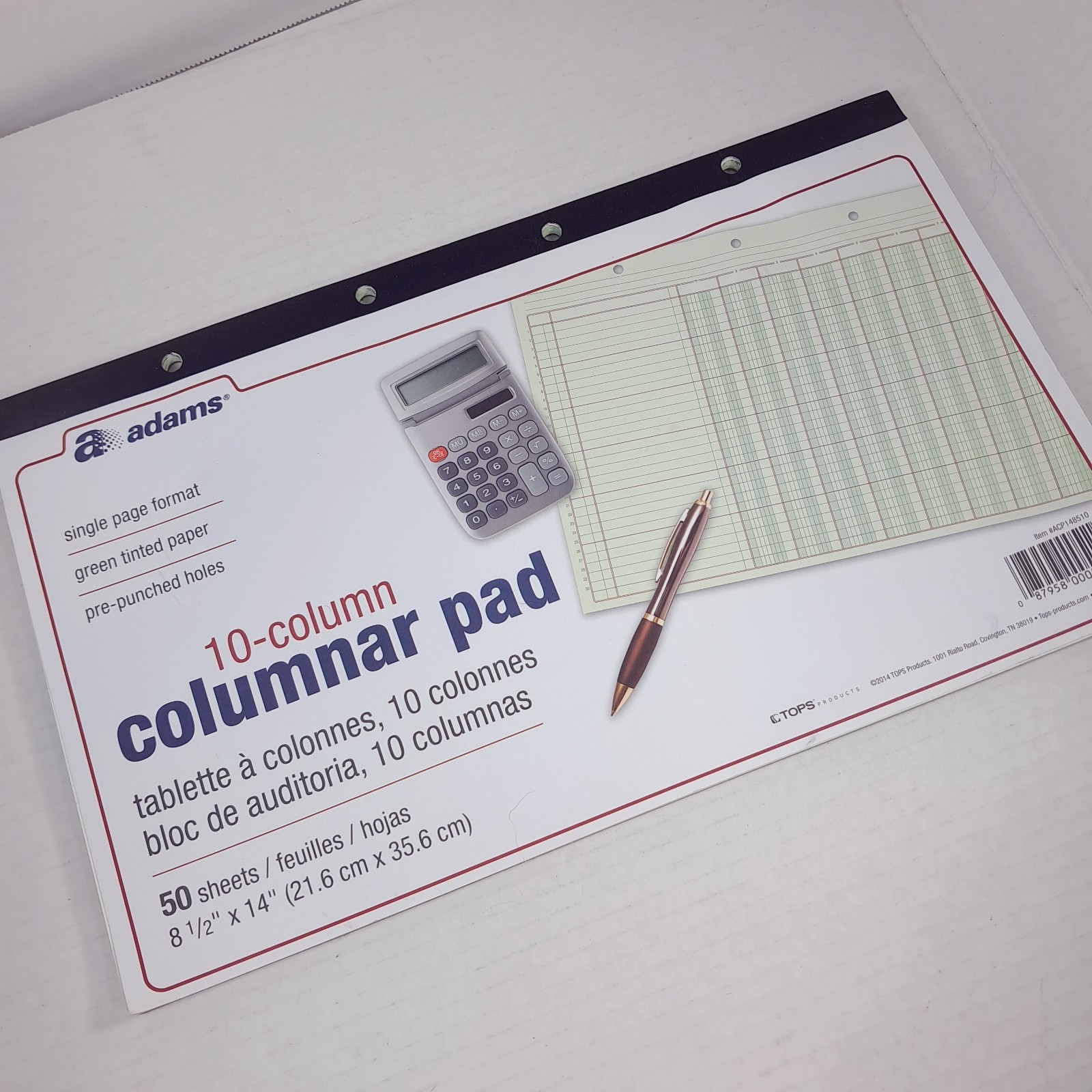 Adams 10 Column columnar pad Analysis Pad 50 Pages Green 8.5×14″ ABFACP148510
