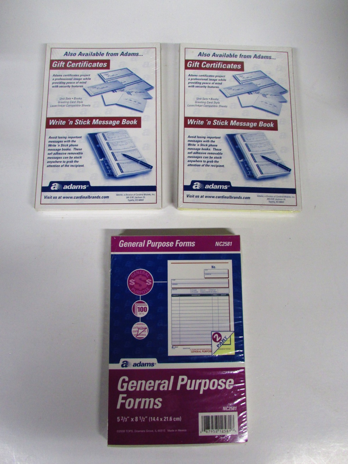 (NEW) Adams NC2581 General Purpose, 100 Carbonless Sets, 2 Part Form, 3 sets