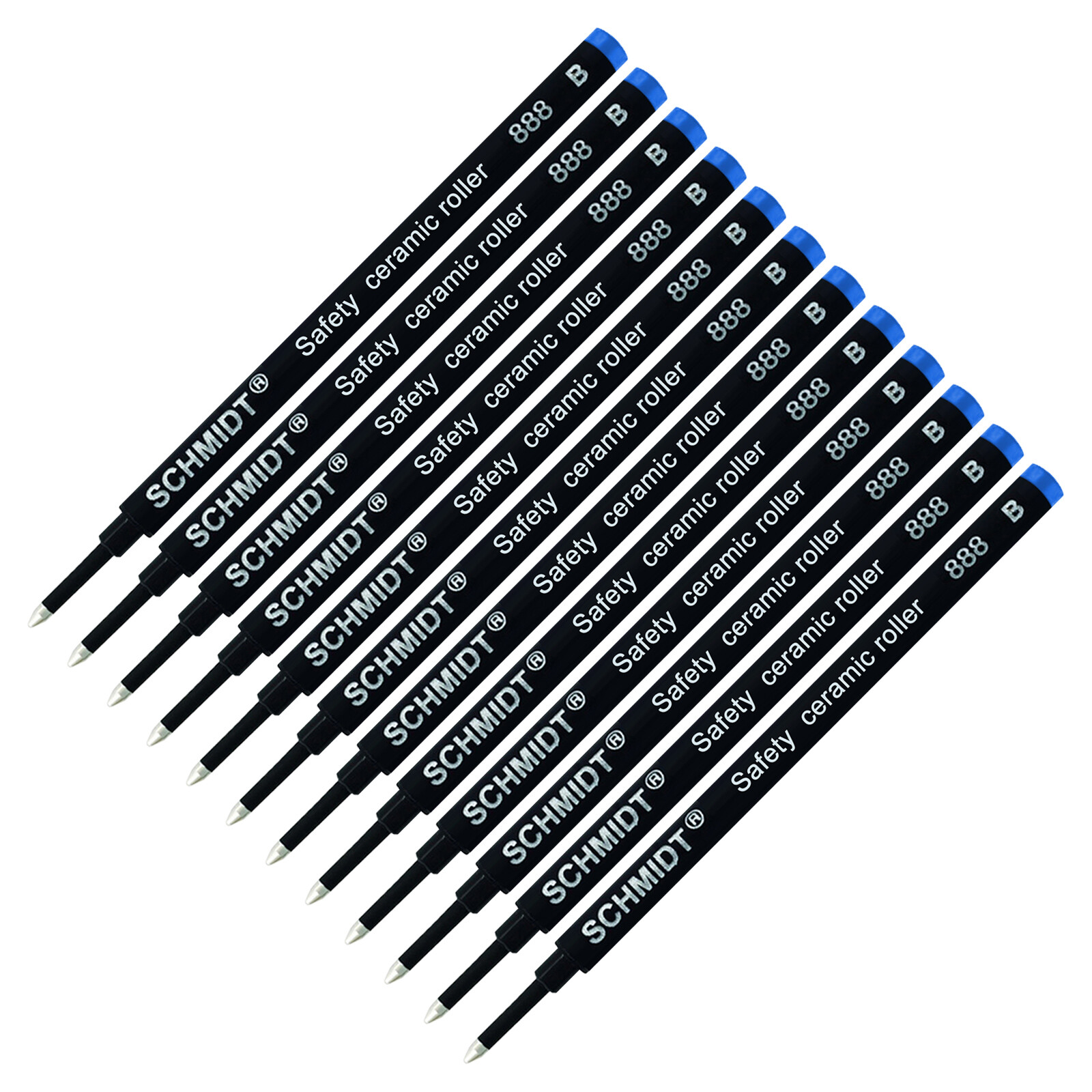 12X Schmidt 888 Safety Rollerball Ceramic Tip Pen Refills, Blue Broad Bold