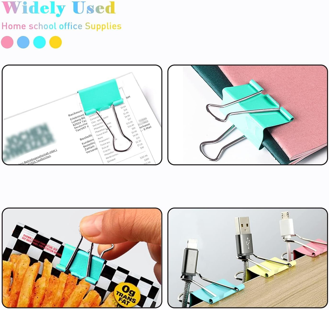 Small Binder Clips, 80 Pack, 3/4 Inch, 0.75 Inch, Standard 19mm, Mulitcolor, Met