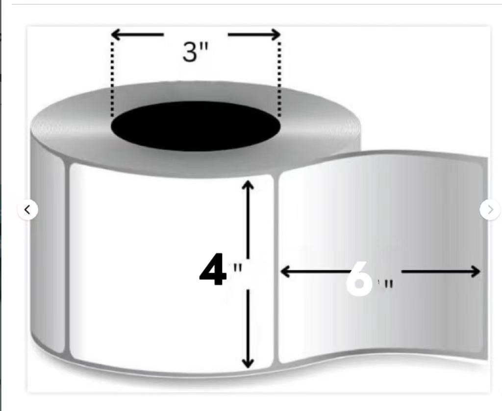 4 Rolls Ribbon Required Thermal Transfer Labels 4×6 4000 Labels 3 Inch Core