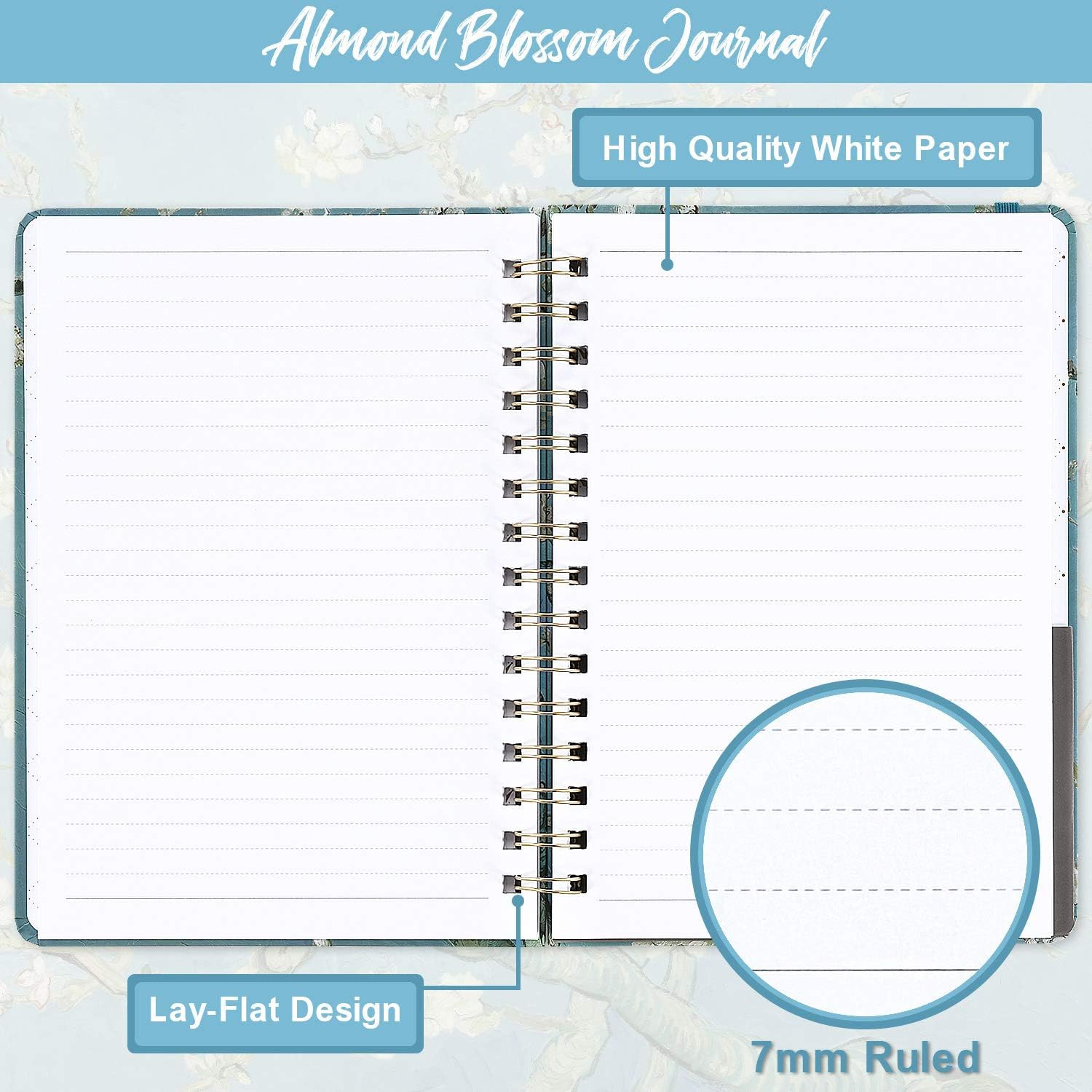 Hardcover Ruled Journal Notebook 6.3×8.35 Spiral College Ruled 134 Pages