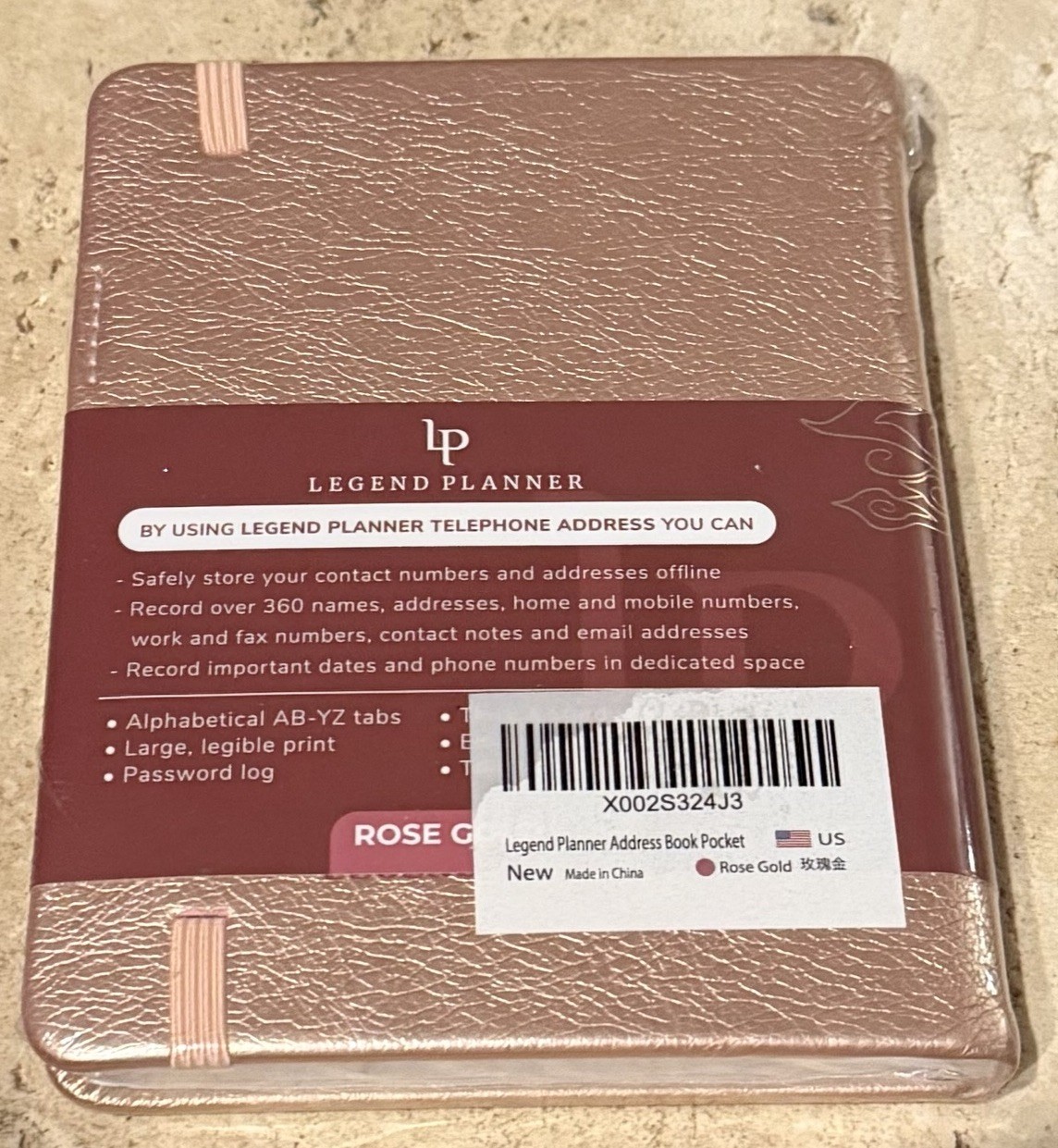 Legend Planner Address Book Small Rose Gold Alphabetized Tabs Password Log
