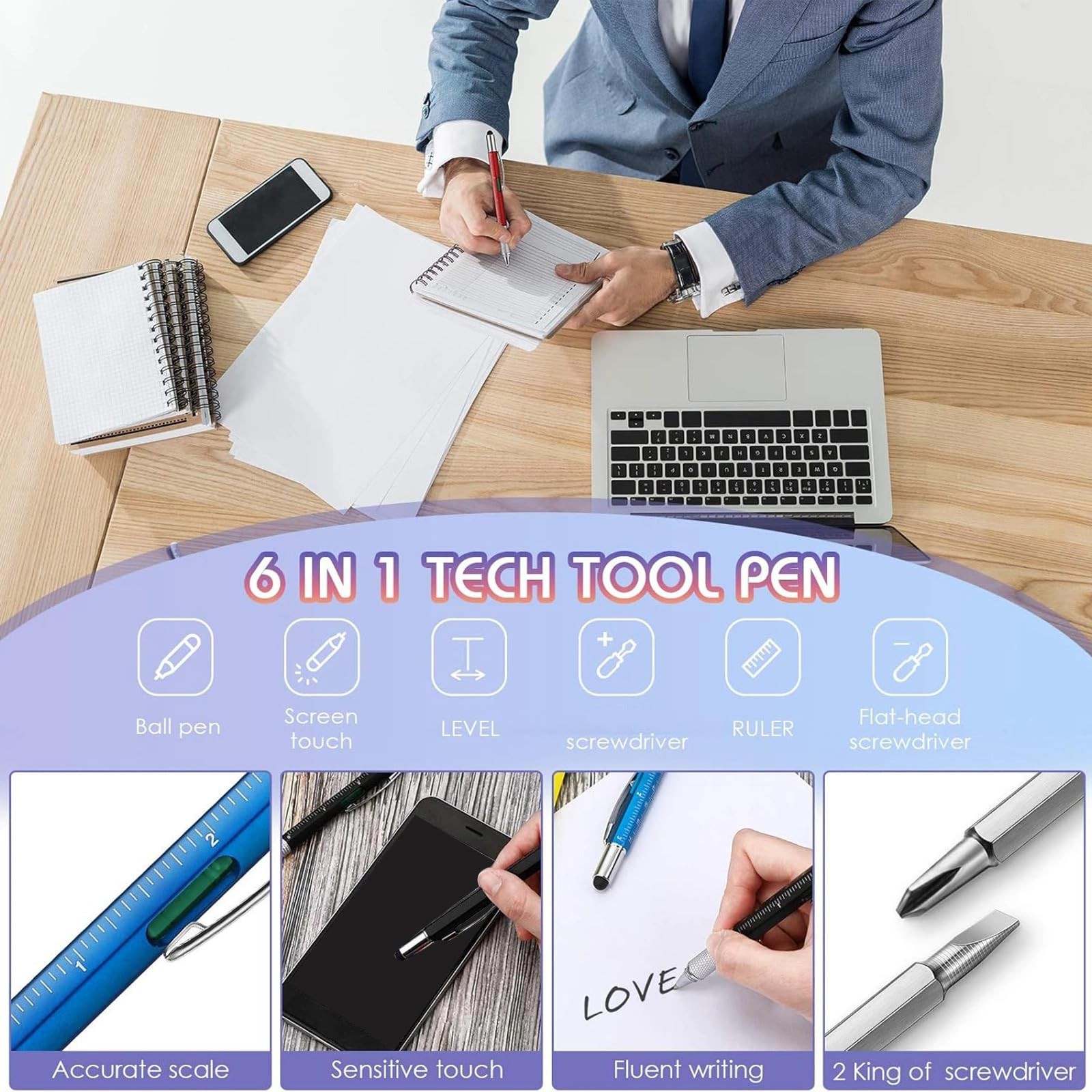 36 Pcs 6 in 1 Multi Tool Pen with Ruler Level Gauge Screwdriver Multifunction…