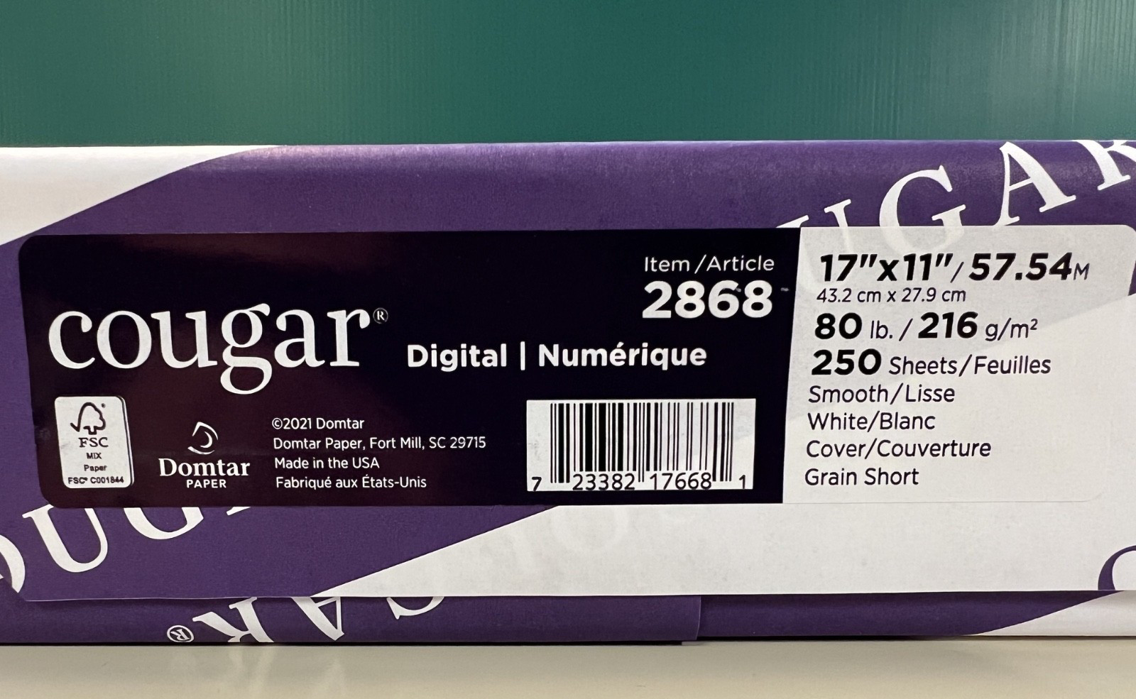 80# White Cougar Digital Cover 11″x17″ Smooth Cardstock Paper 250/Factory Ream