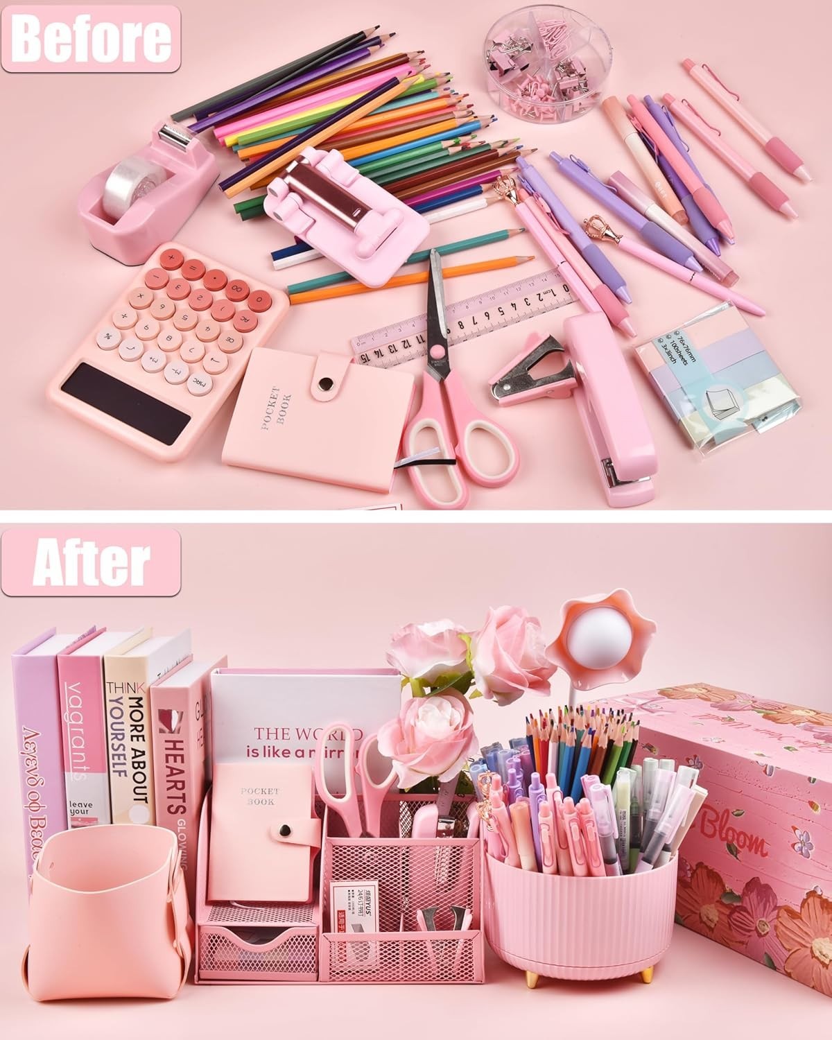 Comprehensive Pink Desk Organizers Set – 21 Pieces for Ultimate Workspace Style!