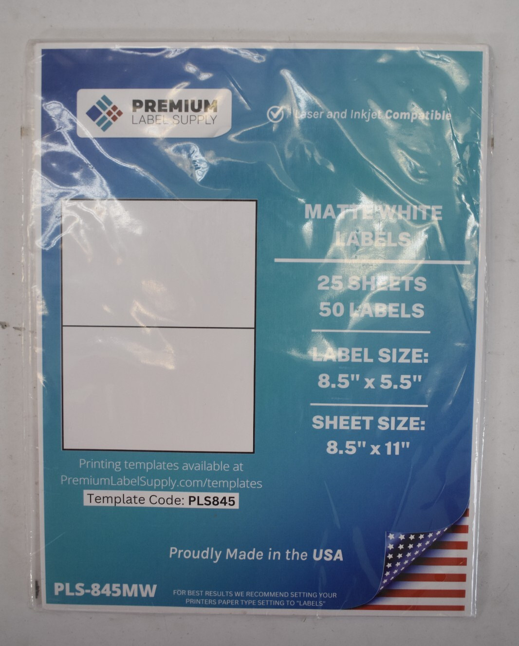 Premium Label Supply Matte White Adhesive Labels 8.5″ x 5.5″ 50 Pack PLS845