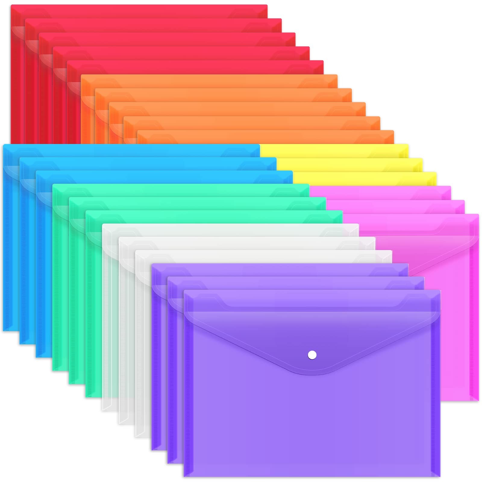 EOOUT 28pcs Folders for Documents Plastic Envelopes with Snap Closure Poly Fo…