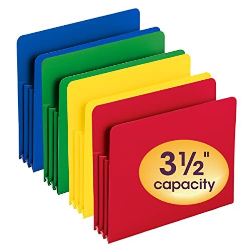 Smead Poly File Pocket, Straight-Cut Tab, 3-1/2″ Expansion, Letter Size,