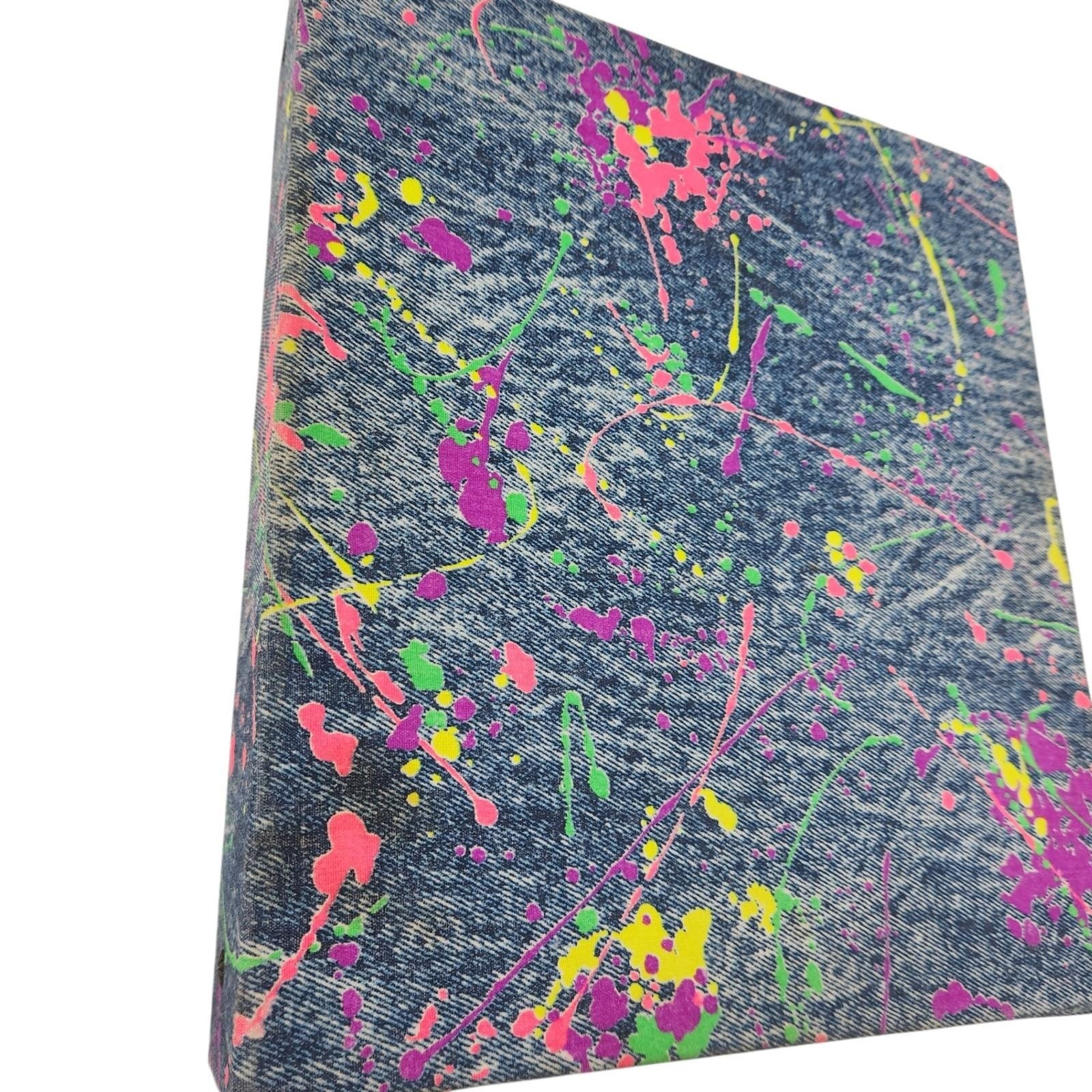 Vintage 80s/90s 1.5″ 3 Ring Binders (2) Pop Art Paint Splatter Fabric Retro