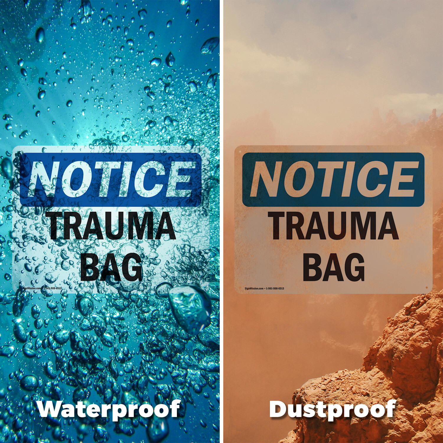 (2 Pack) Trauma Bag OSHA Notice Sign Decal Metal Plastic