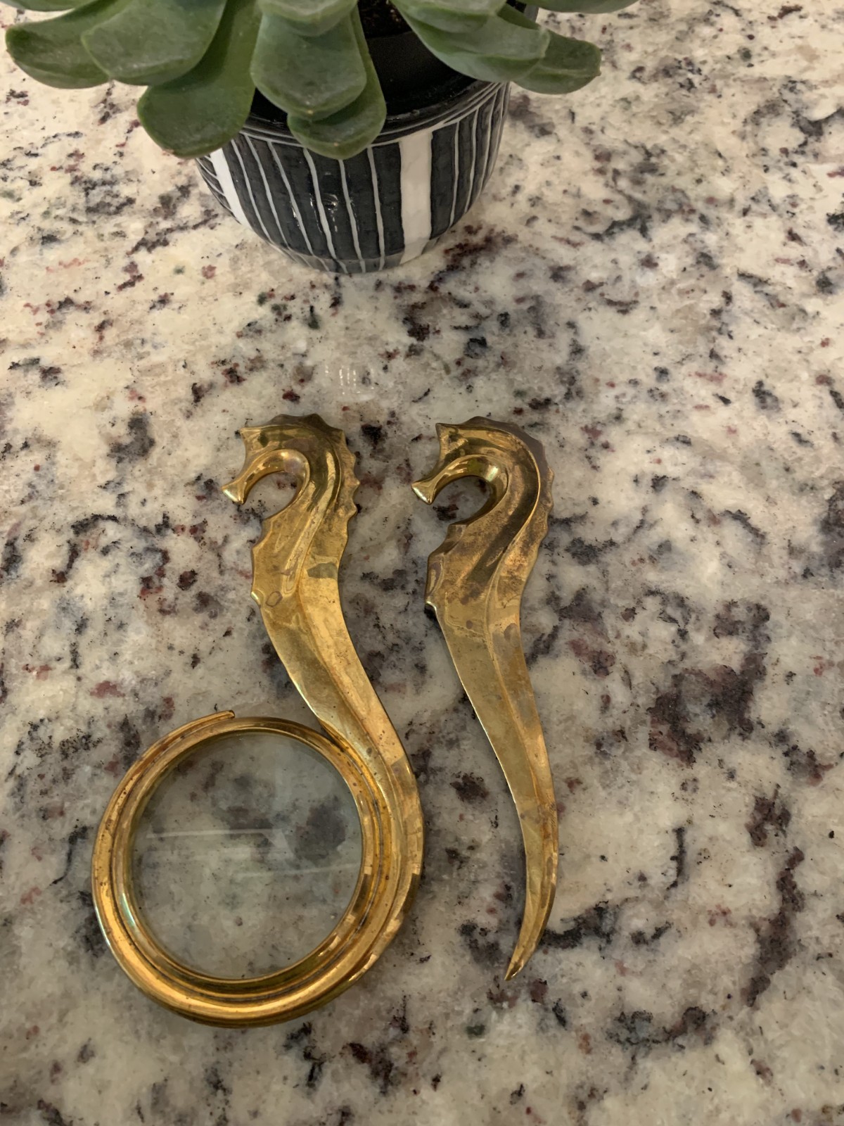 Jonathan Adler – Letter Opener & Magnifying Glass – Brass Seahorse