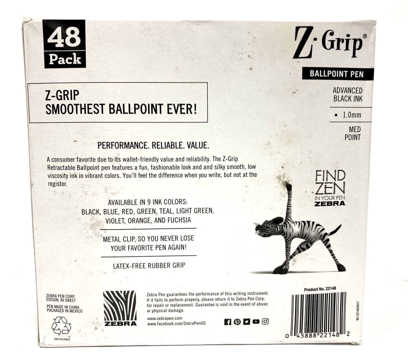 48 Pack Box of ZEBRA Z-Grip Retractable Ballpoint Pens Black Ink Medium 1.0mm
