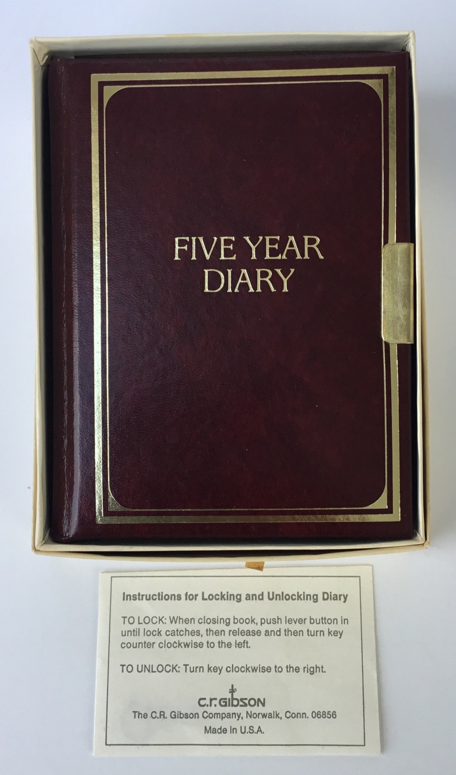 Vintage NEW C.R. Gibson Leather 5 YEAR DIARY w/Key Brass Hardware Original BOX