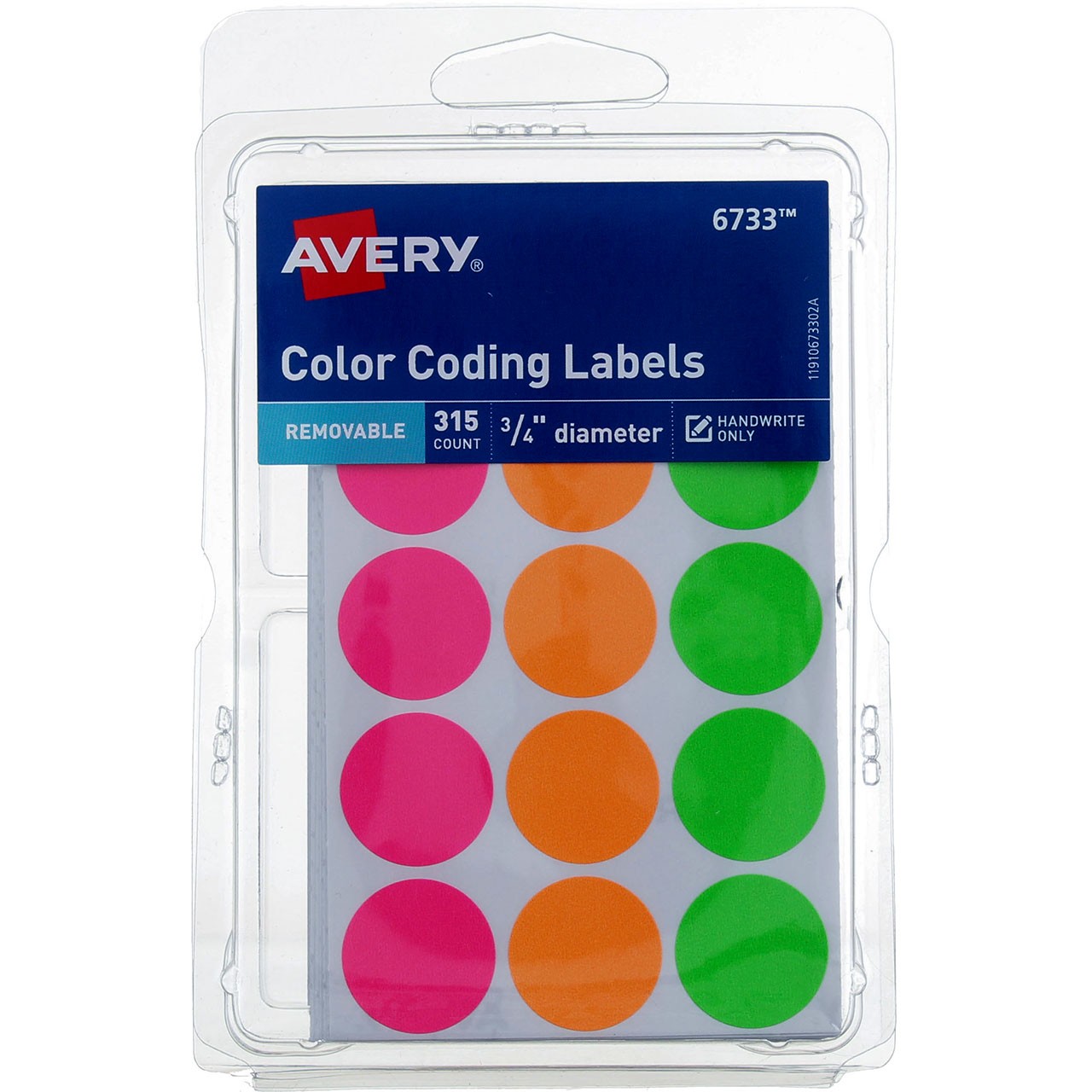 6 Pack Avery Color-Coding Labels, 0.75in, Removable, Neon 6733, 315 Ct