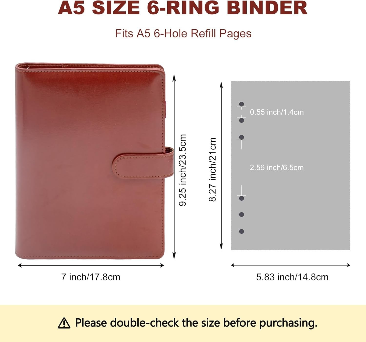 Stylish A5 Faux Leather 6-Ring Binder with Magnetic Closure for Everyday Use