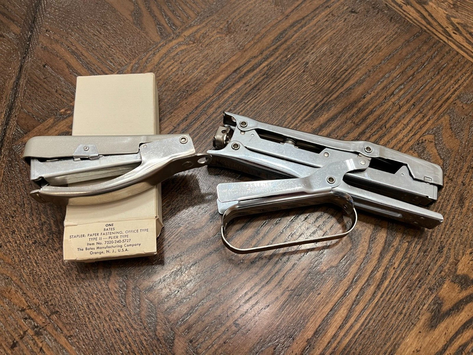Set of 2 Vintage stapler Bates 7520-240-5727 Ace Clipper office supply made USA