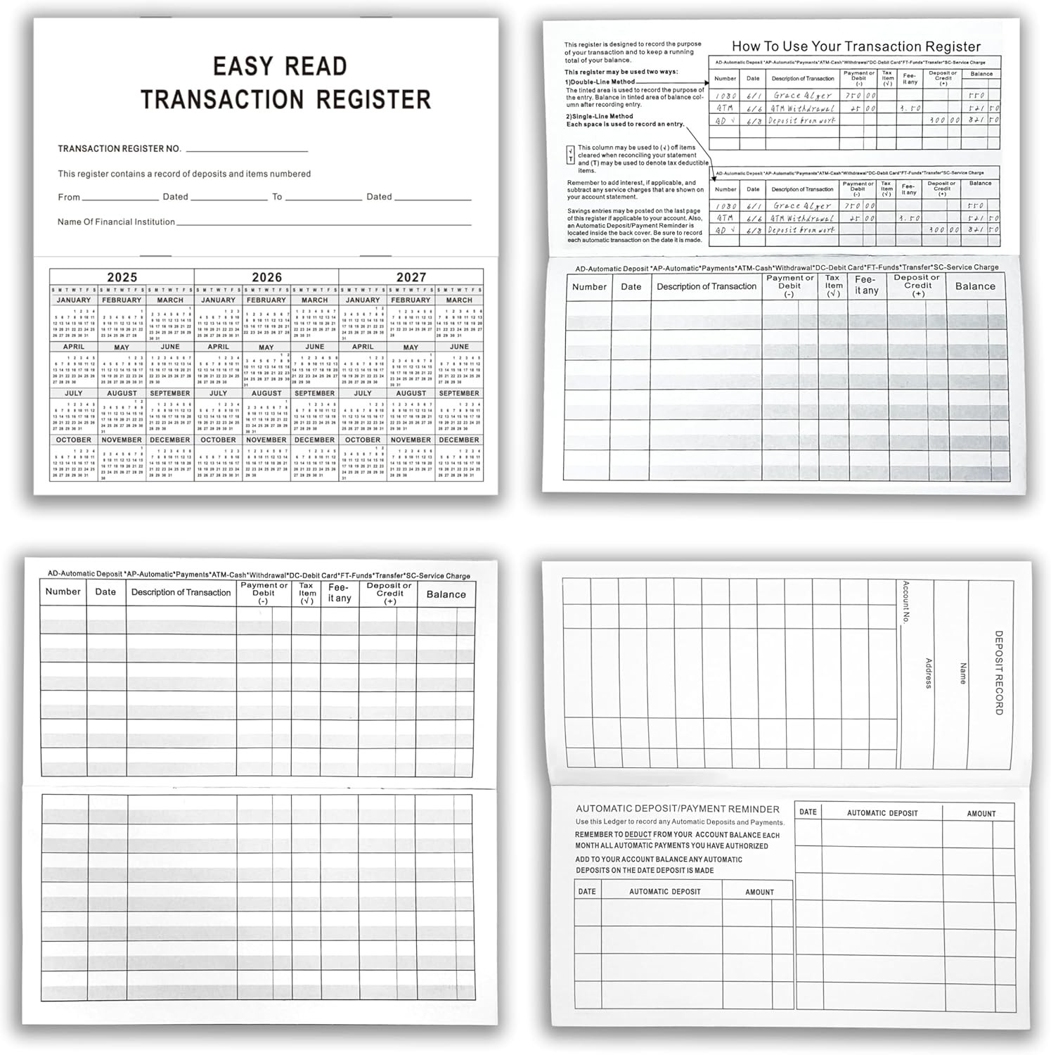 6″ x 3″ Blank Check Registers for Personal or Business Banking – Pack of 12
