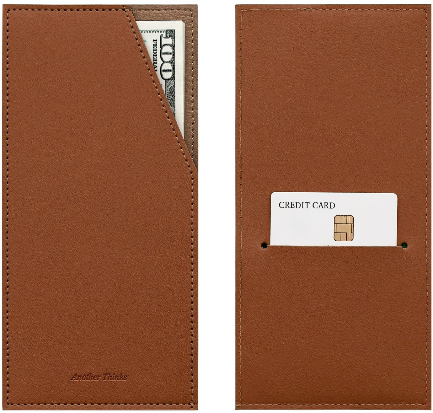 Brown PU Leather Cash Envelope, Reusable, Money Holder, Travel, Budgeting, Card