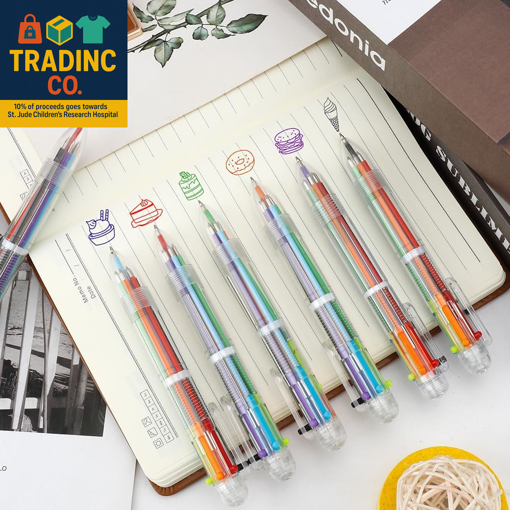 24 Pack Multicolor Pen 0.5Mm 6-In-1 Ballpoint Retractable Colored Pens for Schoo