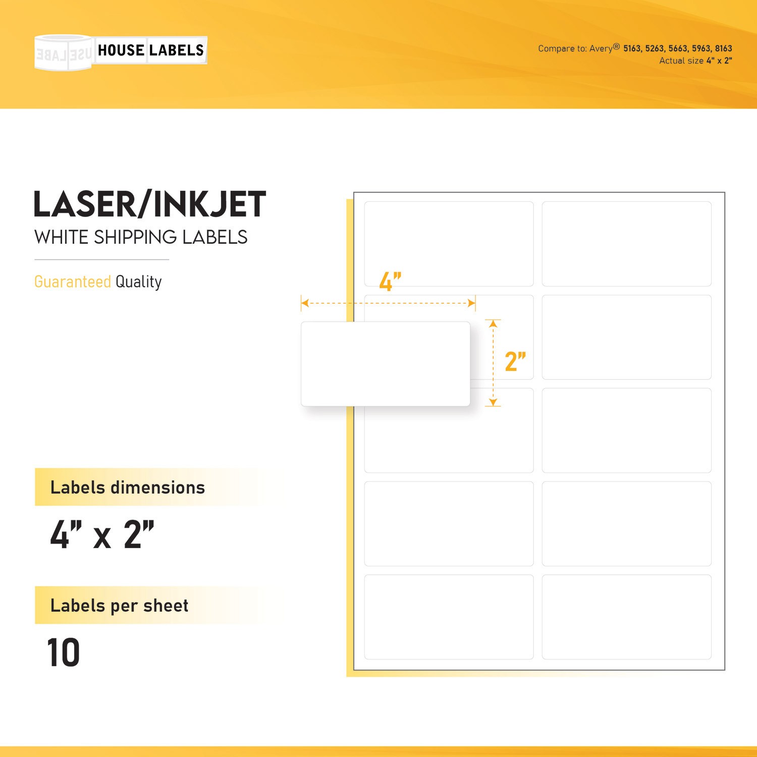 400 Sheets 4000 Labels 4 x 2 Fast Peel White Address Shipping Labels 10 UP