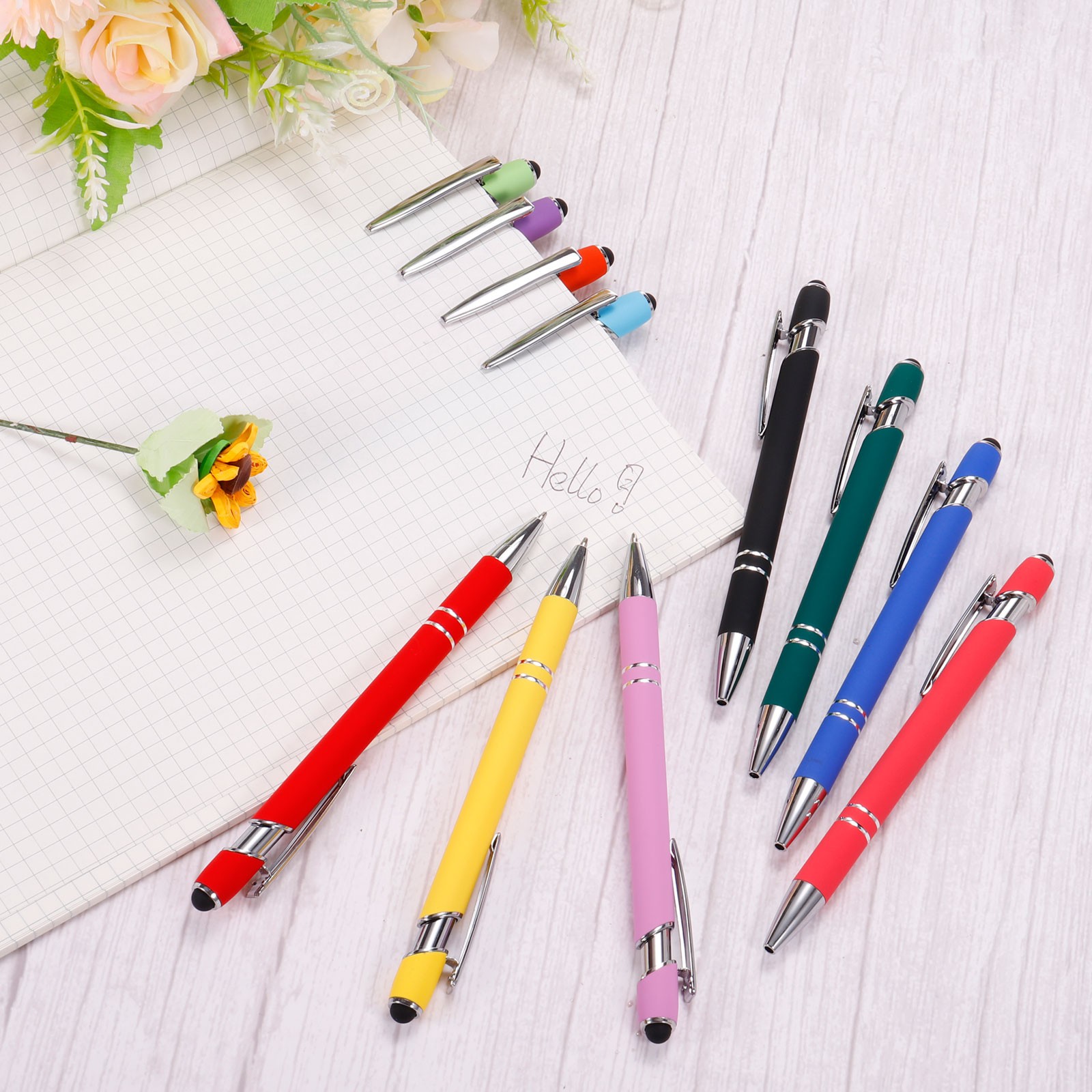 6 Pack Ballpoint Pen with Tips 2 in 1 Metal Pen Style 1 Purple