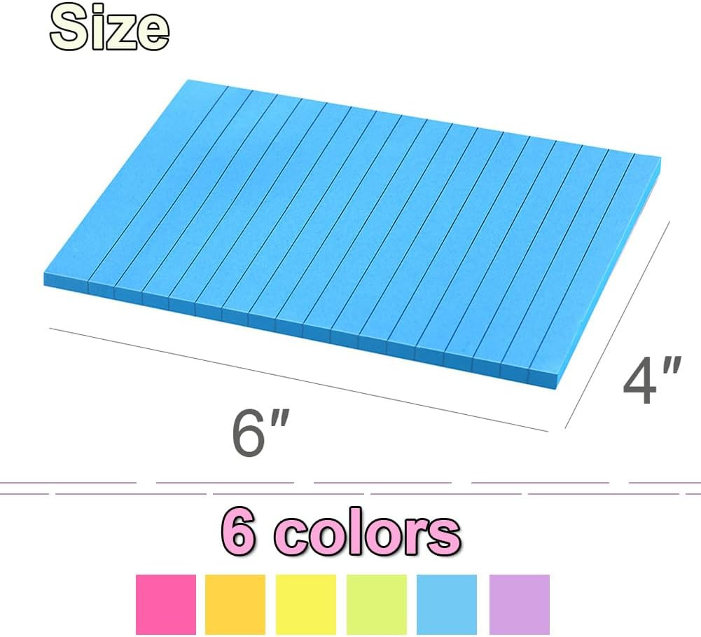 (12 Pack) Lined Sticky Notes 4X6 In,Large Notepads with Lines,Ruled Stickies Sup