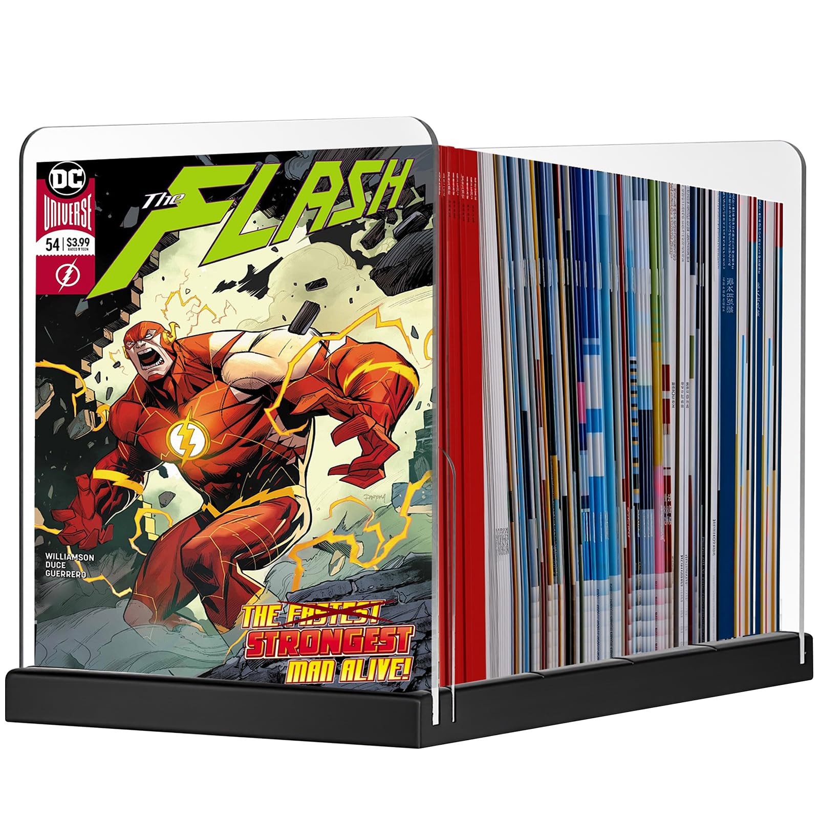 Comic Book Storage Holder，Wood Comic Book Case with three acrylic dividers，Ac…