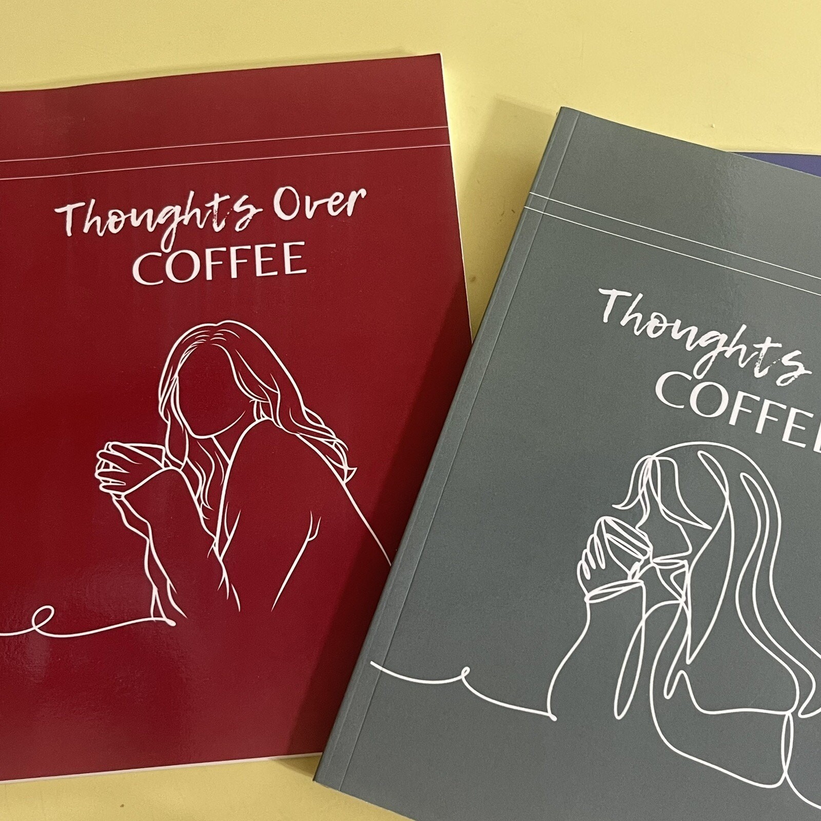 3 Minimalist Notebook Thoughts Over Coffee 7×10” Blue Green Burgundy 100 Pages E