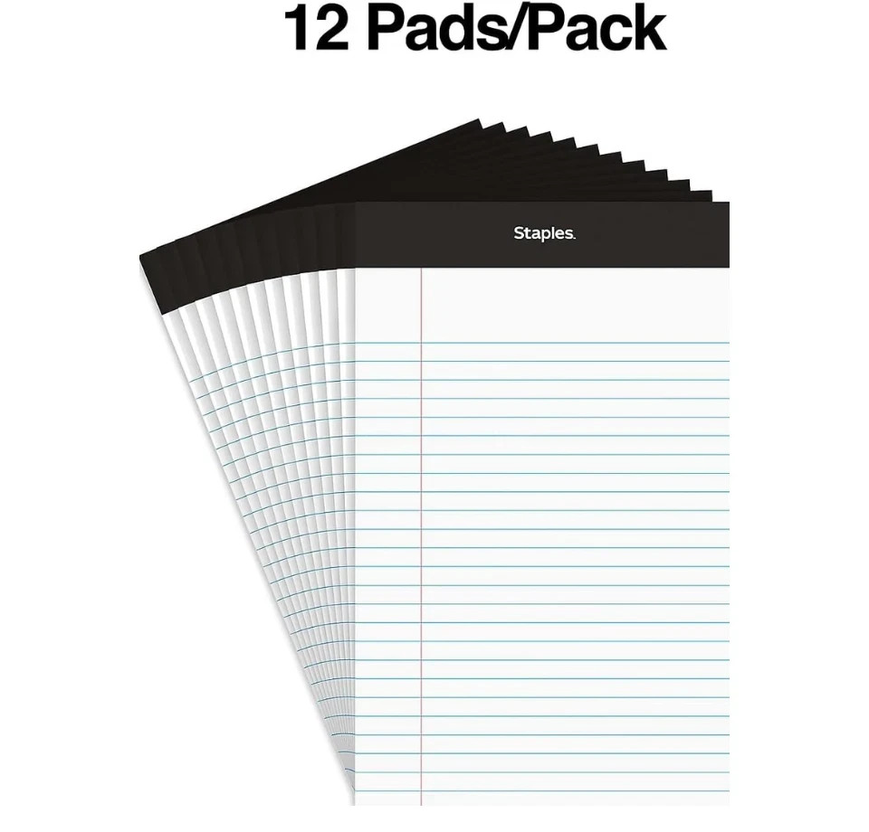 Staples Narrow Ruled Legal Notepads 5×8 White 50 Sheets 12 Pack Writing Pads