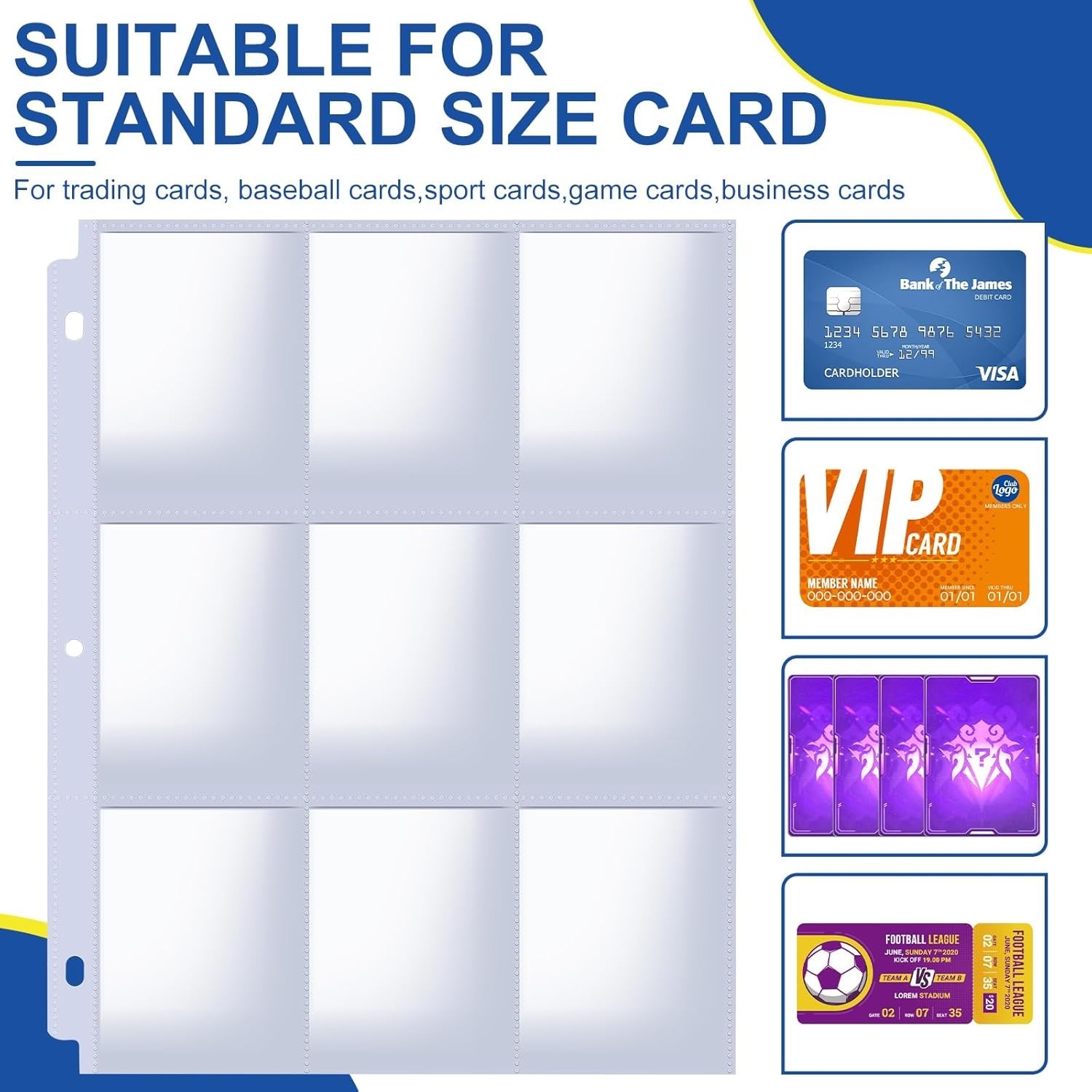 36 Pack 288 Pockets 6 Ring A5 Binder Sleeves, Heavyweight 4 Pocket Card Binder S
