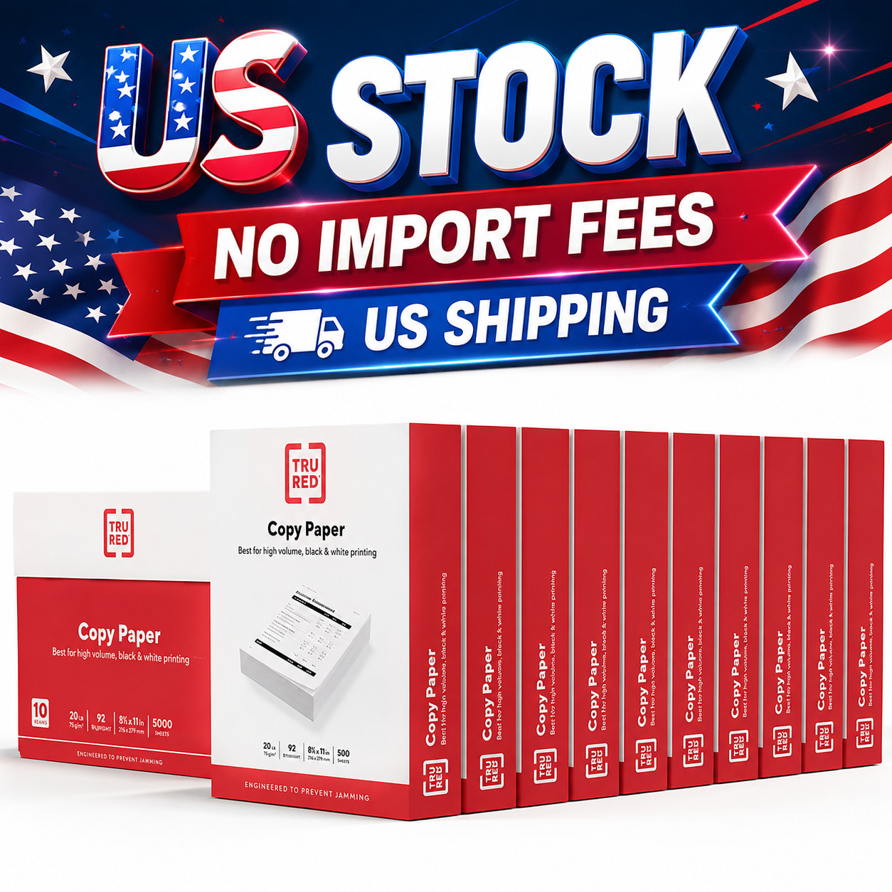 TRU RED Copy Paper 8.5×11 20 lb White 500 Sheets 10 Reams 5000 Sheets Carton
