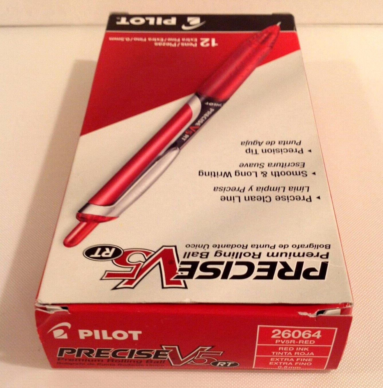 Pilot 26064 Precise V5 Roller Ball Pen Ex Fine 0.5mm RED Ink Retractable 12 ct