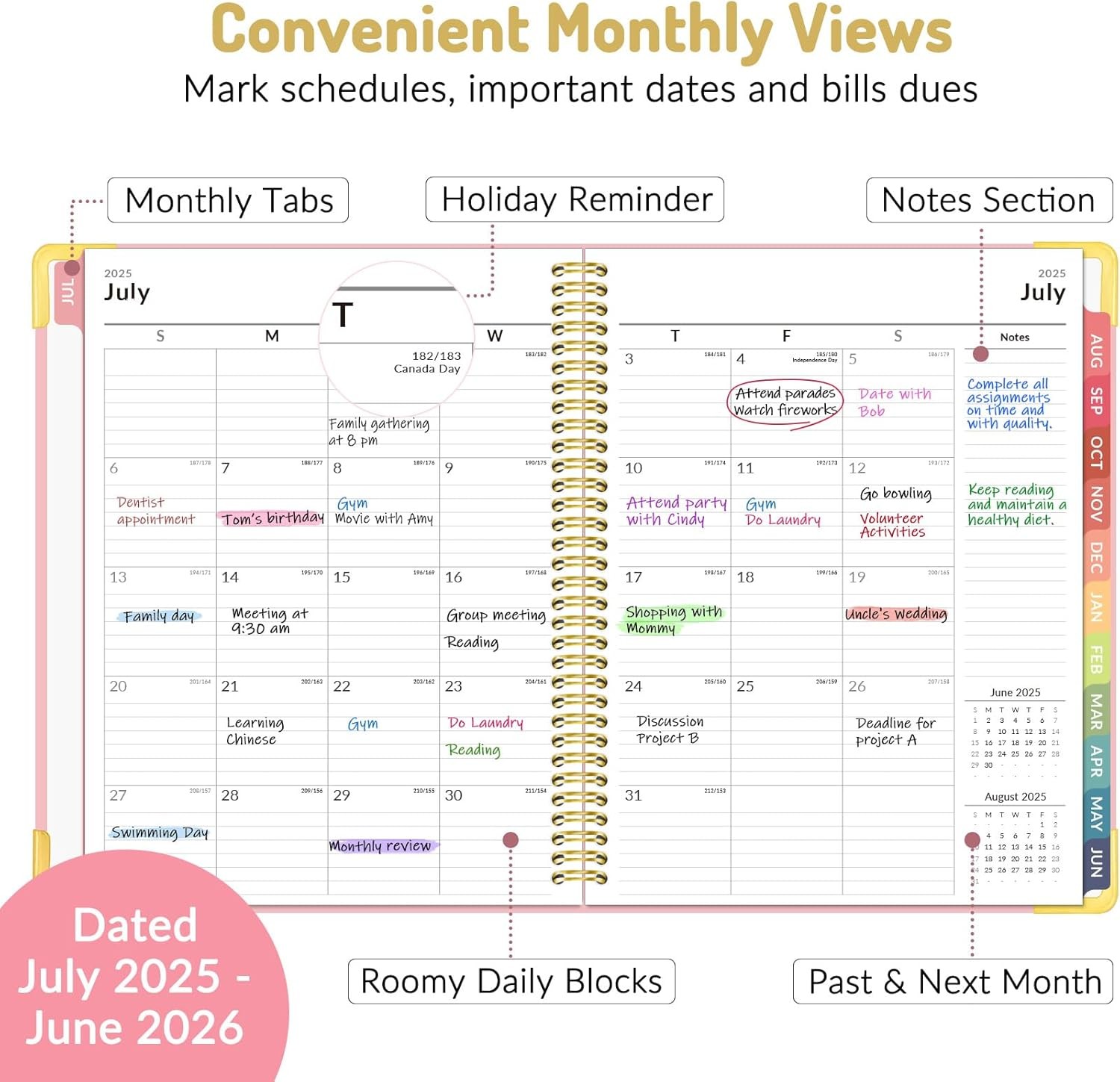2025-2026 Academic Planner, 8.5×11, Weekly/Monthly, Tabs, Green