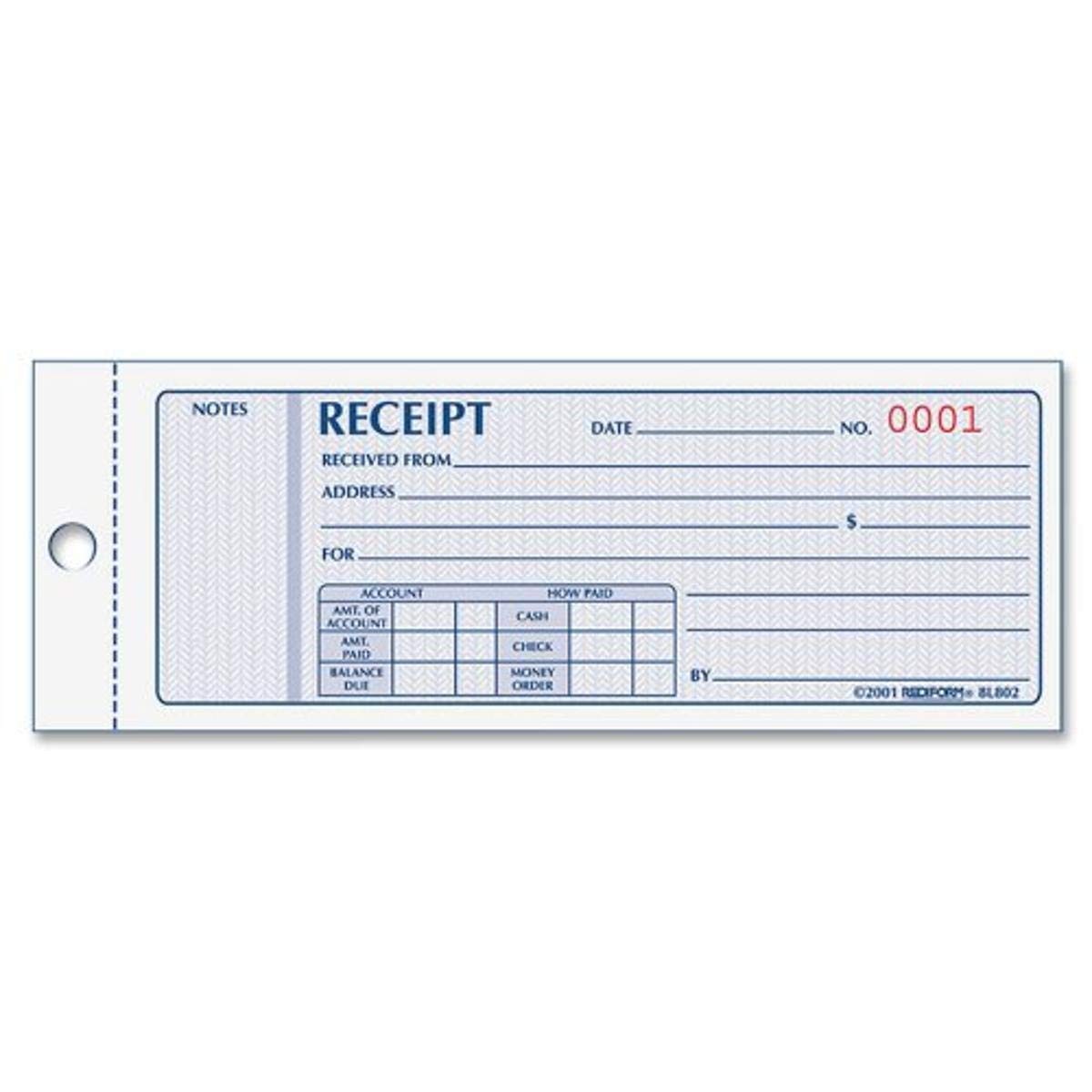 Money Receipt Book 2.75×7.625 Inch 100 Pages 8L800 Duplicate Forms Standard