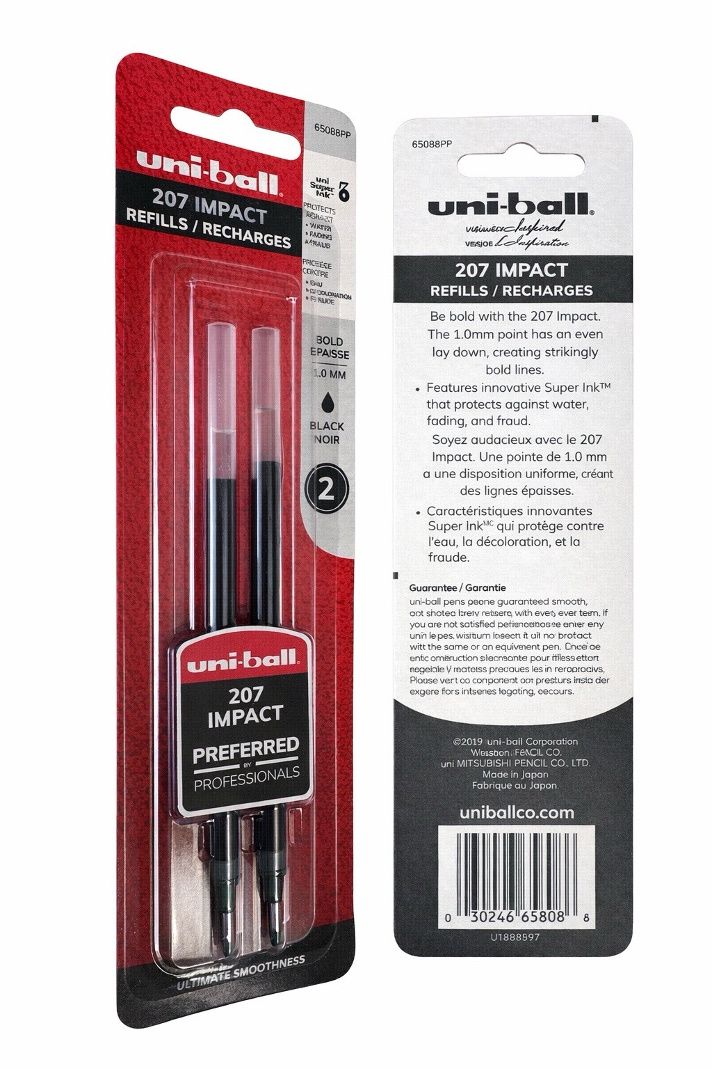 Uni-Ball 207 Impact Gel RT Refill, Bold 1.0mm, Black Ink, 2 Pack (6 Pack)
