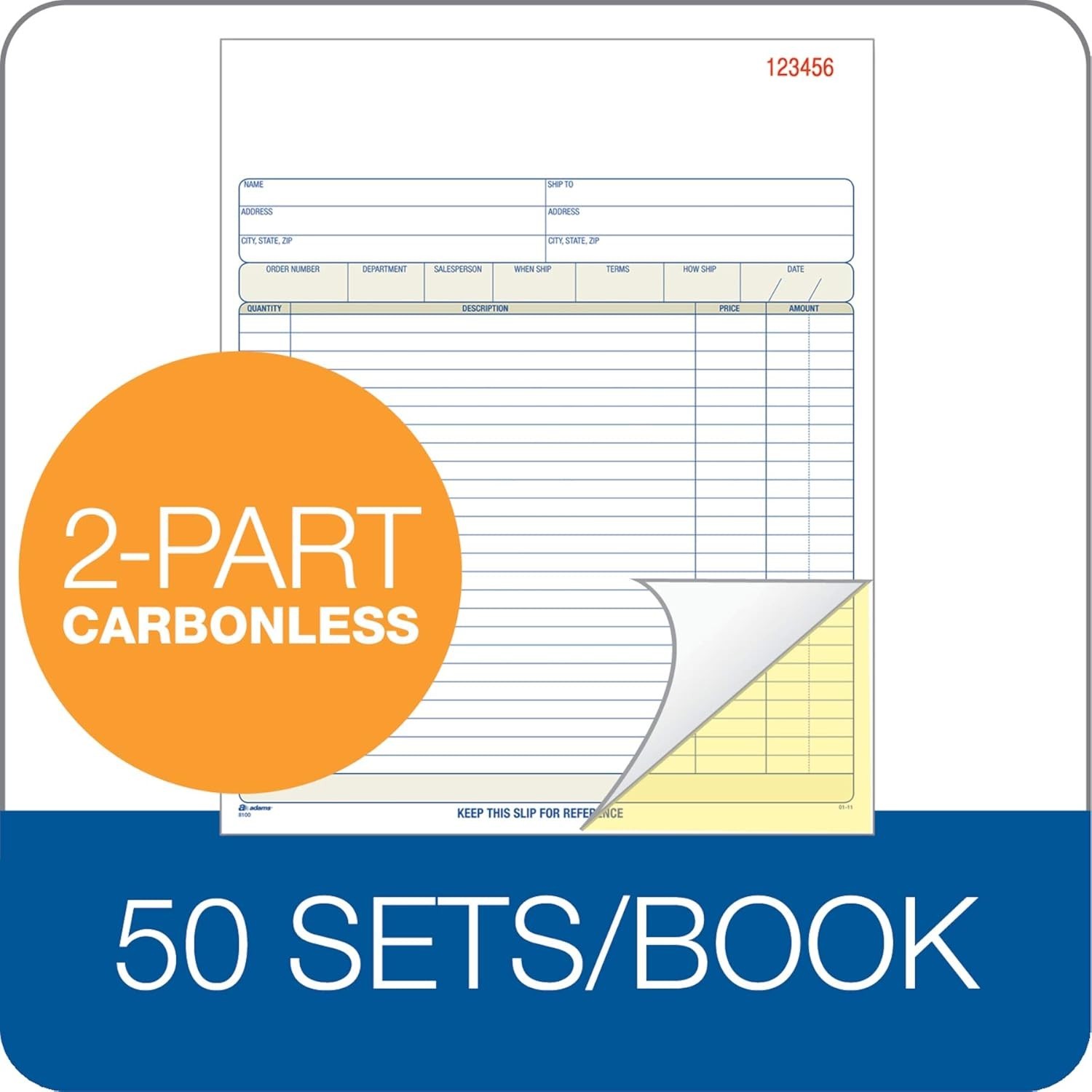Adams Order Book 2-Part Carbonless White/Canary 50 Sets Invoice Receipt Forms