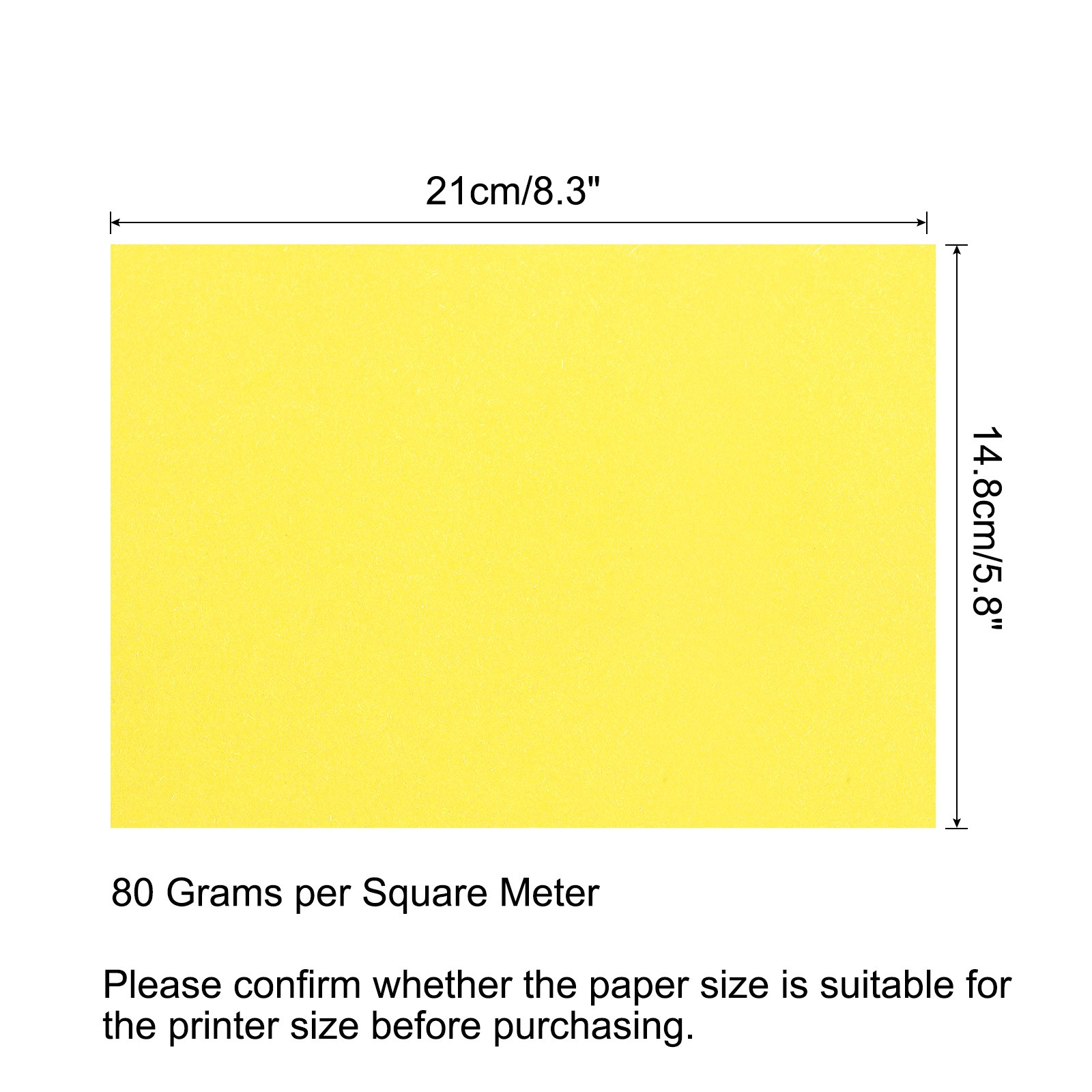 Colored Copy Paper 8.3×5.8 Inch 80gsm Bright Yellow 50 Sheets