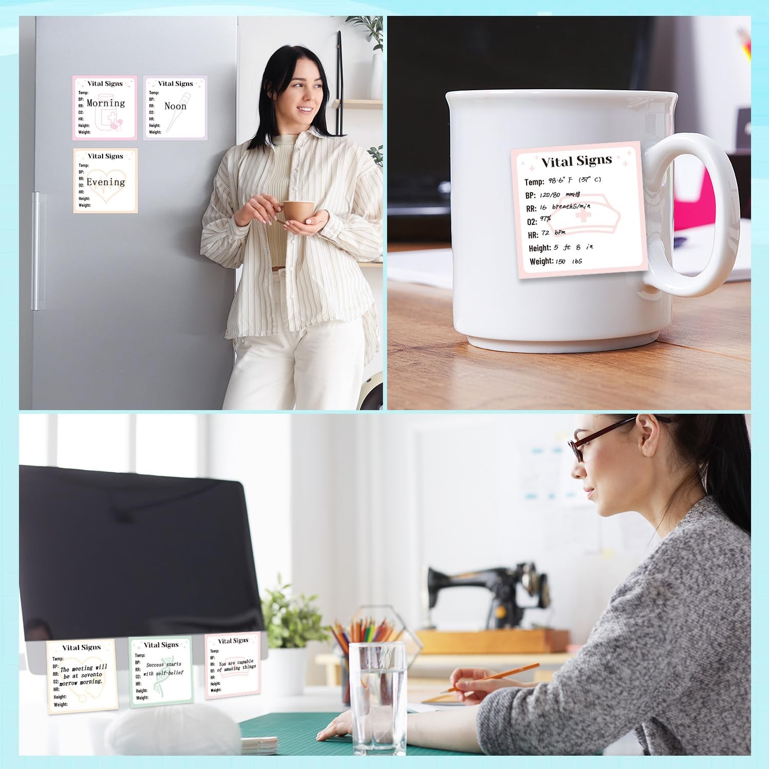 Vital Signs Sticky Notes Gifts, 9 Pack Vitals Notepad 3×3 Inch, Nurse Daily M…