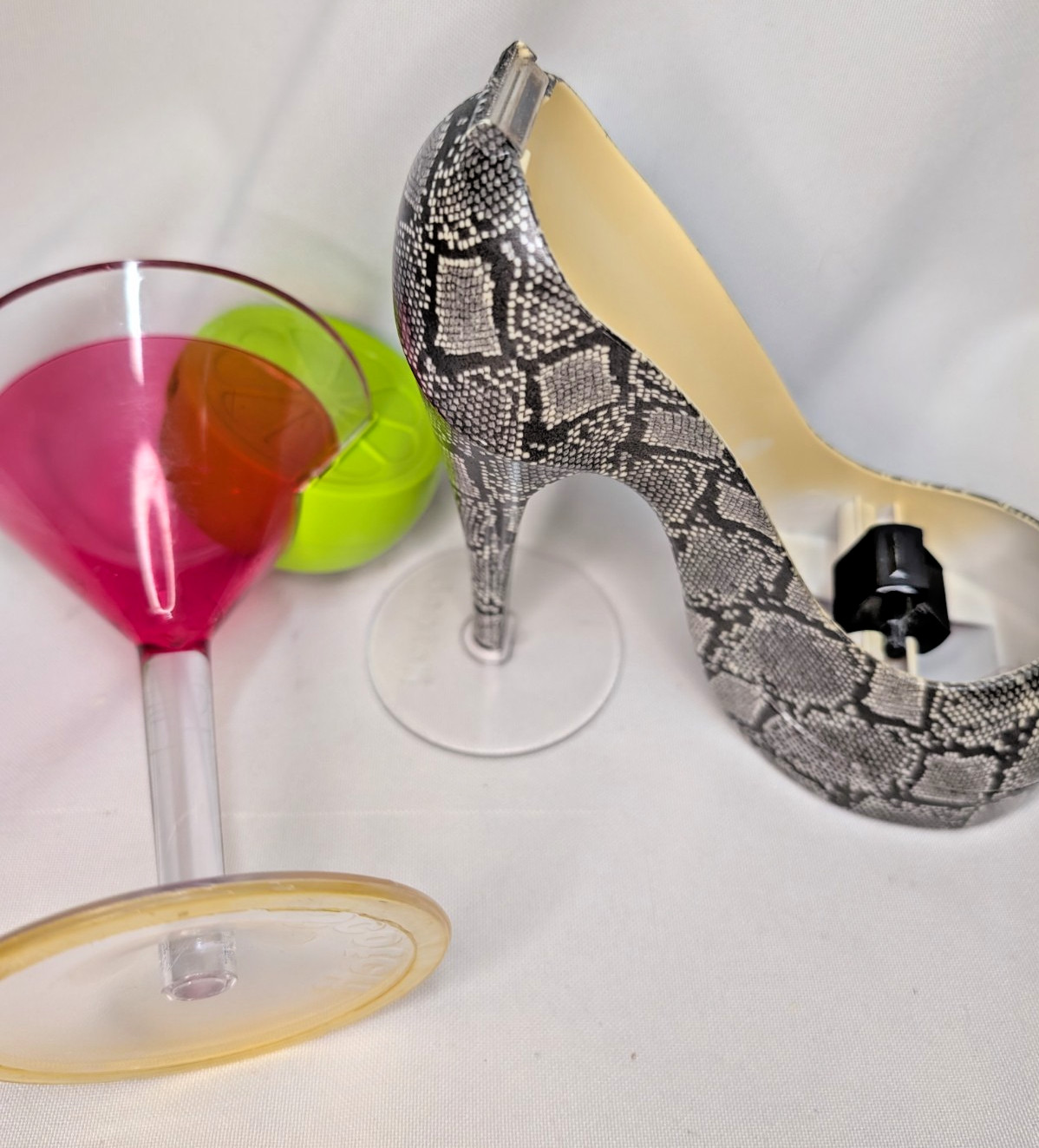 Pair of SCOTCH Tape Dispensers Martini Glass & Snakeskin High Heeled Shoe