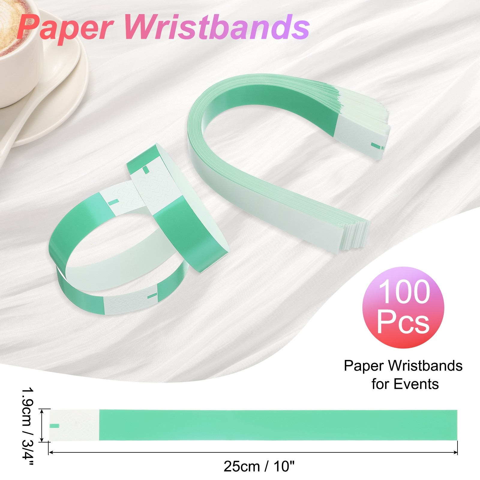 100Pcs Paper Wristbands Waterproof Bulk Bracelet for Events(Light Green)