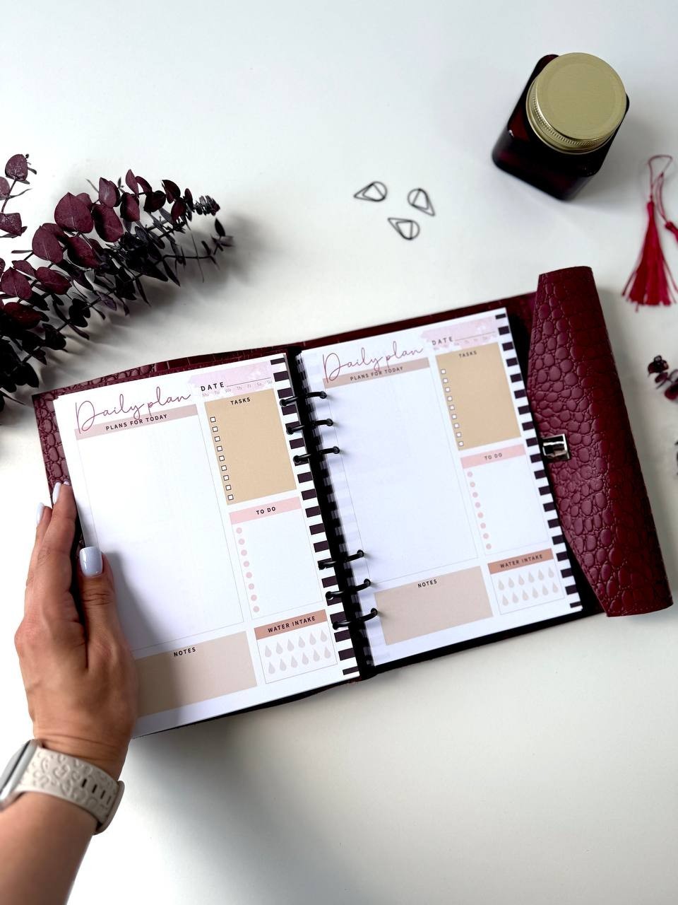 Luxurious A5 Genuine Leather Organizer – Deep Burgundy Croc Print.