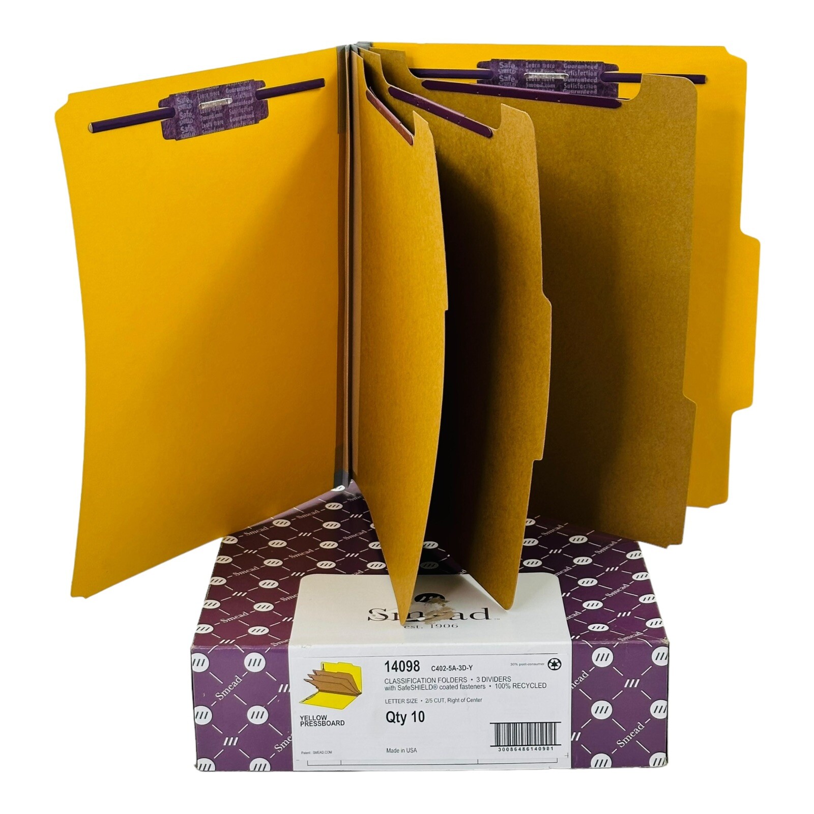 10 Folders Smead 14098 Letter Classification Folders 8 Section Yellow 2/5 Cut