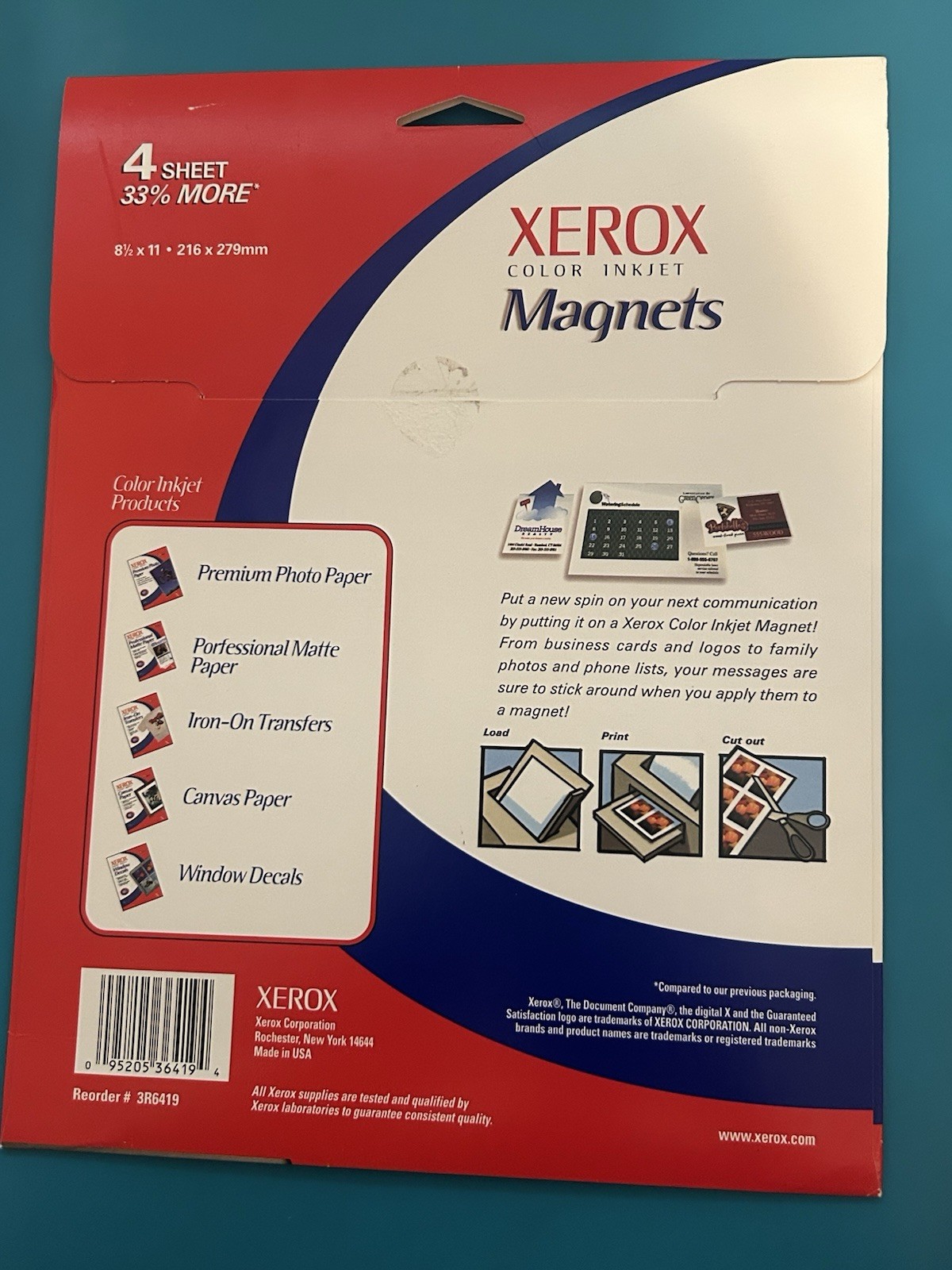 Xerox Color Inkjet 4 Magnet Sheets to print your own photos Personalize