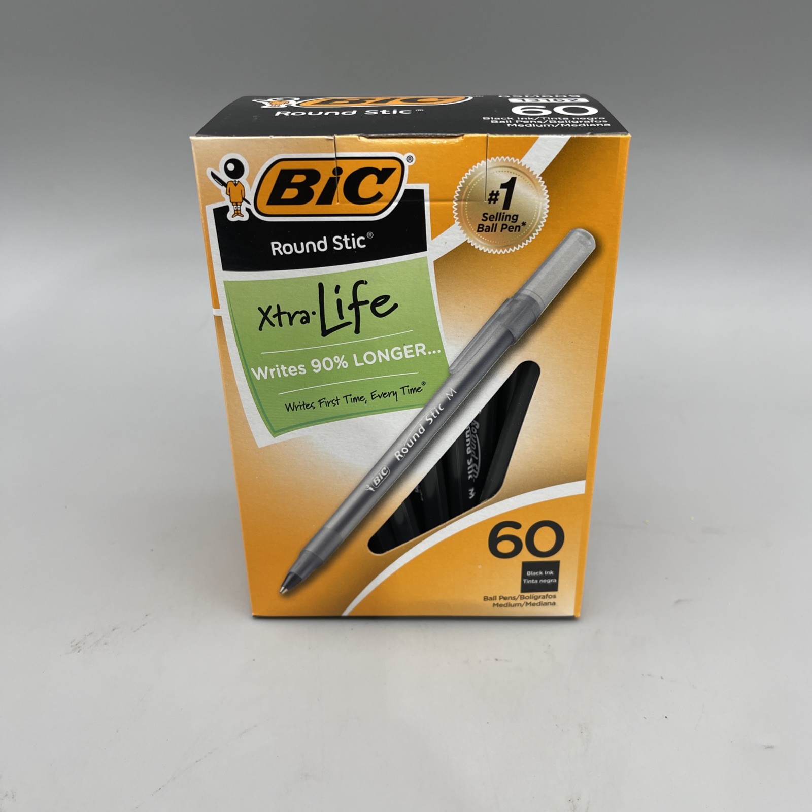 BIC Round Stic Medium 1 mm Stick Ballpoint Pen Value Pack – Black (60/BX) New