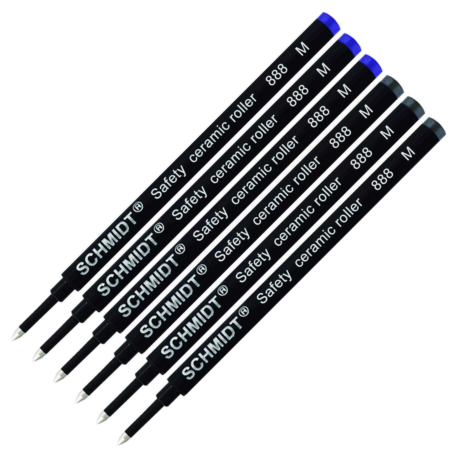6X Schmidt 888 M Safety Ceramic Rollerball Refill Blue/Black Ink Medium Tip